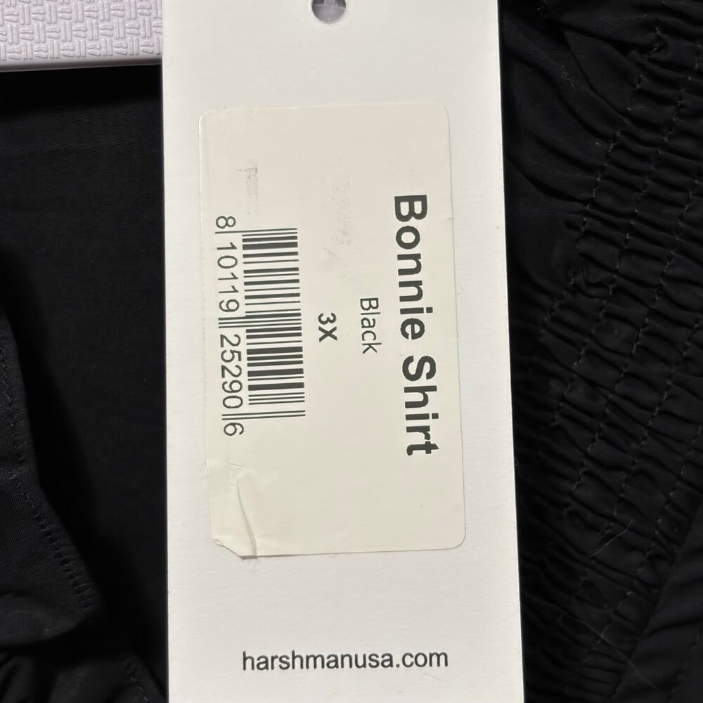 Harshman Bonnie Shirt 3X Black 100% Cotton Smocked V-Neck Puff Sleeve Boho Chic - Picture 8 of 11